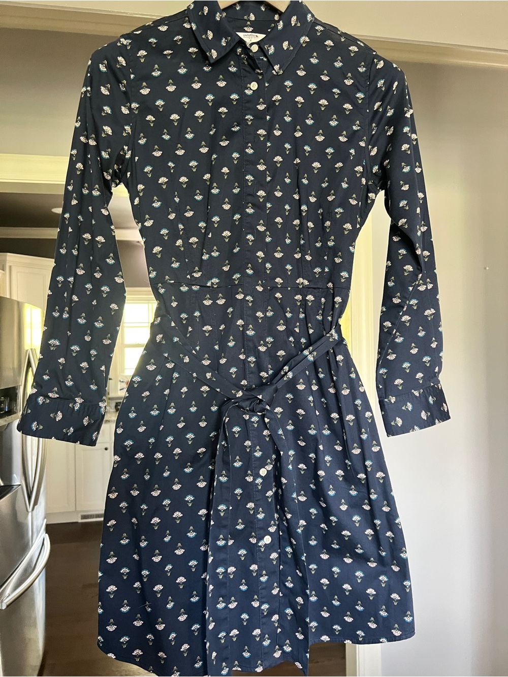 UNTUCKit Navy Floral Button-Front Shirtdress with Tie Waist